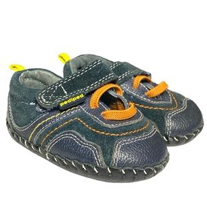 Pediped Navy Blue Leather Soft Sole Crib Shoes Size 6-12M